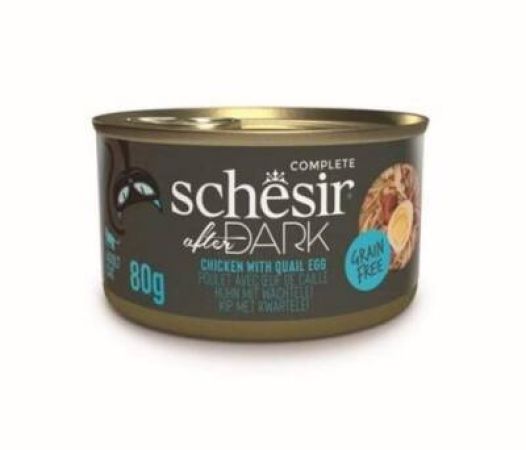 Schesir After Dark Tavuk ile Bıldırcın Yumurtası Et Suyunda Yetişkin Kedi Konservesi 80 gr