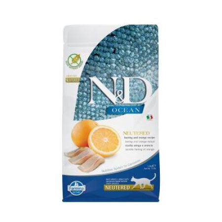 N&D Ocean Tahılsız Ringa Balığı ve Portakallı Kısırlarştırılmış Kedi Maması 1,5 kg