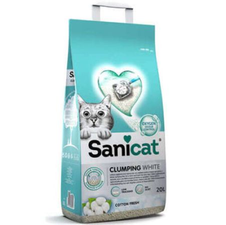 Sanicat Clumping White Cotton Fresh Oksijen Kontrol Emici Bentonit Kedi Kumu 20 lt