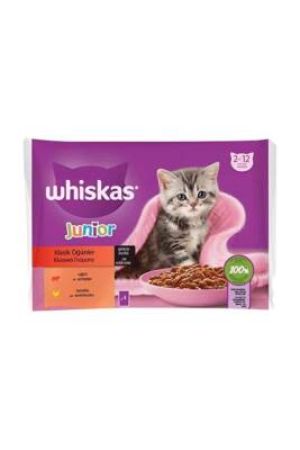 Whiskas Pouch Sos İçinde Sığırlı ve Tavuklu Yavru Kedi Konservesi 85 gr 4'lü