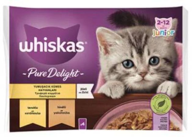 Whiskas Pouch Pure Delight Jöle Içinde Tavuklu Ve Hindili Yavru Kedi Konservesi 85 gr 4 lü