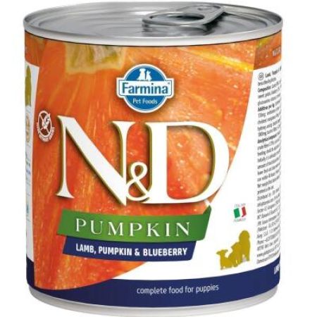 N&D Pumpkin Balkabaklı Tahılsız Kuzu Etli Ve Yaban Mersinli Yavru Köpek Konservesi 285 Gr