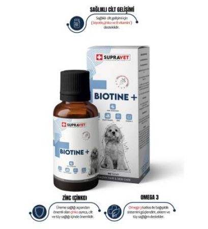 Supravet Plus + B For Dogs Biotine Damla 100 ml + Zinc + Multi Vitamin (Köpekler Için Tüy Sağlığı Damlası)