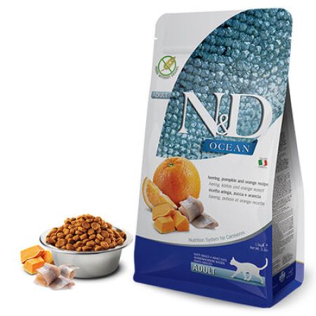 N&D Ocean Pumpkin Balkabaklı Ringa Balıklı Portakallı Tahılsız Yetişkin Kedi Maması 5 Kg 