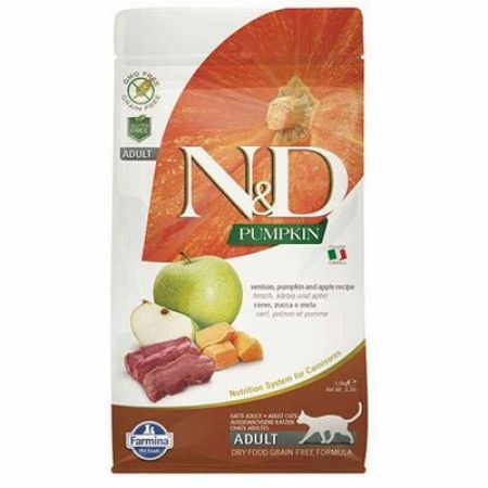 N&D Pumpkin Balkabaklı Geyikli Elmalı Tahılsız Yetişkin Kedi Maması 1,5 Kg 