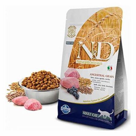 N&D Ancestral Grain Kuzulu Yaban Mersinli Düşük Tahıllı Yetişkin Kedi Maması 5 Kg 