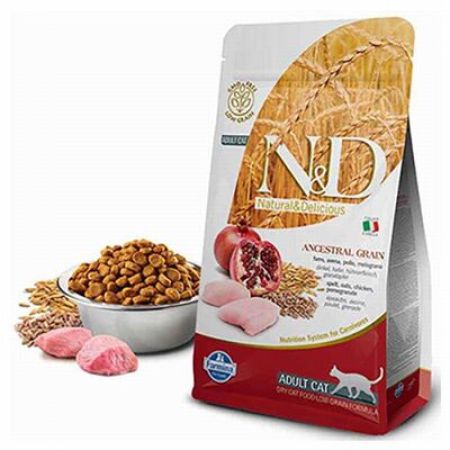 N&D Ancestral Grain Tavuklu Narlı Düşük Tahıllı Yetişkin Kedi Maması 1,5 Kg 