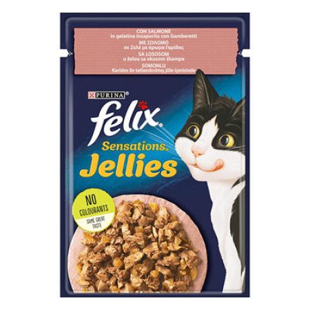 Felix Pouch Sensation Jellies Somonlu ve Karidesli Yetişkin Kedi Konservesi 26 Adet 85 Gr 