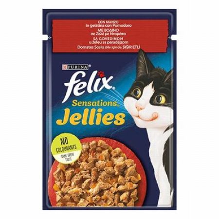 Felix Pouch Sensation Jellies Sığır Etli ve Domatesli Yetişkin Kedi Konservesi 12 Adet 85 Gr 