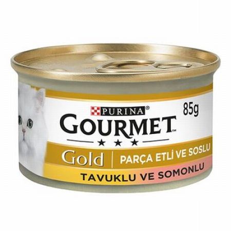 Gourmet Gold Parça Etli Soslu Somonlu Tavuklu Yetişkin Kedi Konservesi 24 Adet 85 Gr 