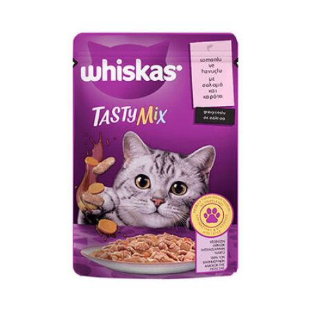 Whiskas Pouch Tastymix Sos İçinde Somonlu ve Havuçlu Yetişkin Kedi Konservesi 28 Adet 85 Gr 