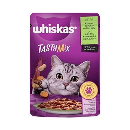 Whiskas Pouch Tastymix Sos İçinde Kuzulu Tavuklu ve Havuçlu Yetişkin Kedi Konservesi 28 Adet 85 Gr 