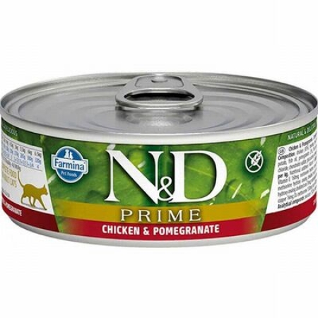 N&D Prime Tavuklu Narlı Tahılsız Yetişkin Kedi Konservesi 6 Adet 80 Gr 