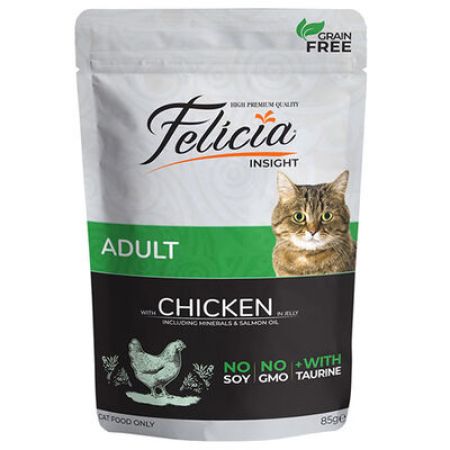 Felicia Pouch Jelly Tavuklu ve Taurinli Tahılsız Yetişkin Kedi Konservesi 85 Gr 