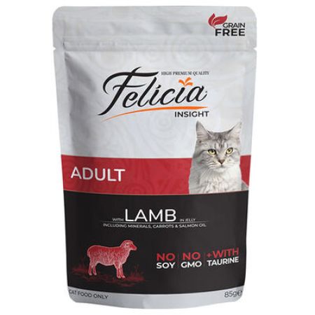 Felicia Jelly Kuzu Etli ve Taurinli Tahılsız Yetişkin Kedi Konservesi 85 Gr 