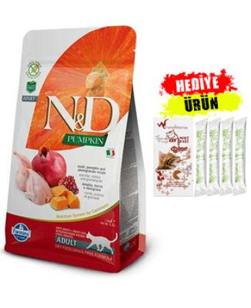 N&D Tahılsız Balkabaklı Bıldırcınlı Narlı Yetişkin Kedi Maması 1.5 Kg