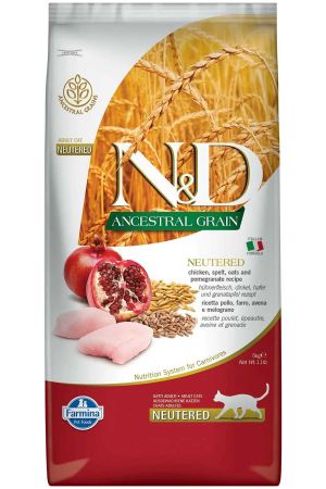 ND Ancestral Grain Düşük Tahıllı Tavuk ve Narlı Kısırlaştırılmış Kedi Maması 5kg