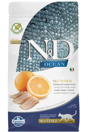 ND Ocean Tahılsız Ringa Balıklı ve Portakallı Kısırlaştırılmış Kedi Maması 1,5kg