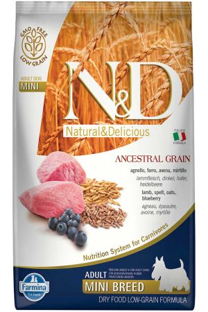 ND Ancestral Grain Düşük Tahıllı Kuzu Eti ve Yaban Mersinli Küçük Irk Yetişkin Köpek Maması 7kg