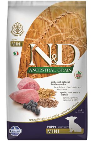 ND Ancestral Grain Tahıllı Kuzu Eti ve Yaban Mersinli Küçük Irk Yavru Köpek Maması 2,5kg