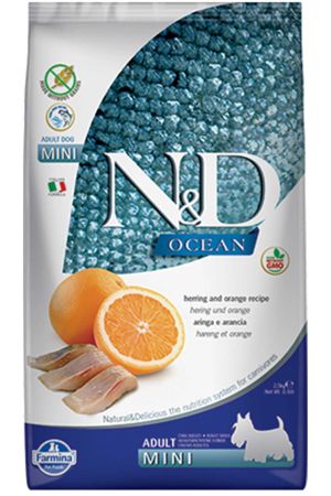 ND Ocean Tahılsız Ringa Balığı ve Portakallı Küçük Irk Yetişkin Köpek Maması 2,5kg