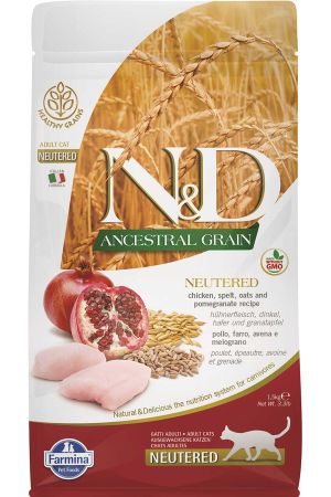 ND Ancestral Grain Düşük Tahıllı Tavuk ve Narlı Kısırlaştırılmış Kedi Maması 1,5kg