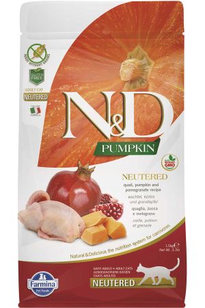 ND Pumpkin Tahılsız Bıldırcın Eti Balkabağı ve Narlı Kısırlaştırılmış Kedi Maması 1,5kg