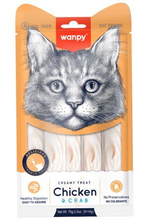 Wanpy Tavuklu ve Yengeçli Sıvı Kedi Ödül Maması 5x14gr