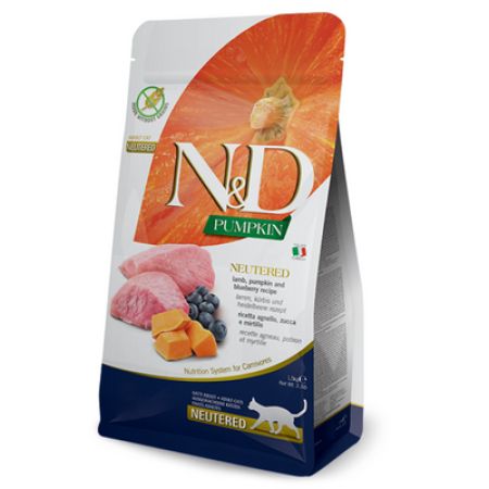 N&D Pumpkin Kuzu Etli Yaban Mersinli ve Balkabaklı Kısırlaştırılmış Kedi Maması 1.5 Kg