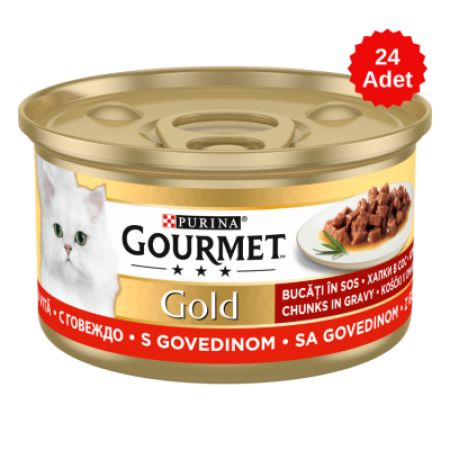 Gourmet Gold Parça Etli Sığır Etli Kedi Konserve Maması 85 Gr 24 Adet