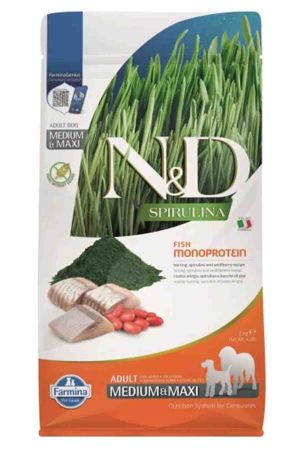 N&D Spirulina Ringa Balıklı Orta ve Büyük Irk Tahılsız Yetişkin Köpek Maması 2kg