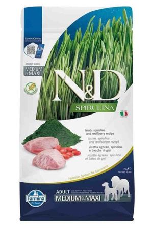 N&D Spirulina Kuzulu Orta ve Büyük Irk Tahılsız Yetişkin Köpek Maması 2kg