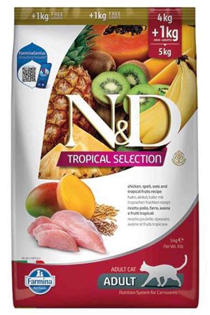 ND Tropical Selection Tavuklu Yetişkin Kedi Maması 4kg + 1kg Hediyeli