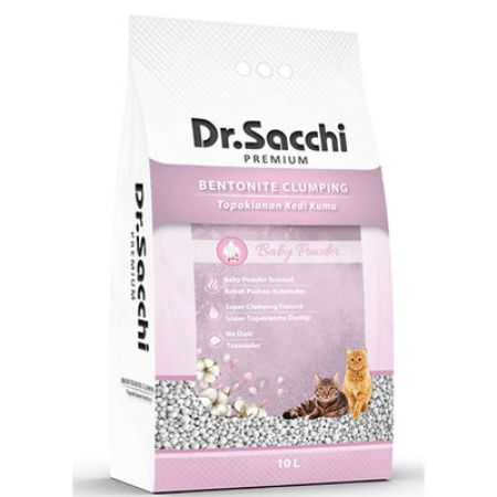 Dr.Sacchi Premium Bebek Pudrası Kokulu Bentonit İnce Taneli Topaklanan Kedi Kumu 2x10 Lt 