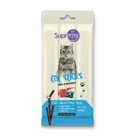 Supreme Cat Sticks Kuzulu ve Yaban Mersinli Yetişkin Kedi Ödül Çubuğu 3x5 Gr 