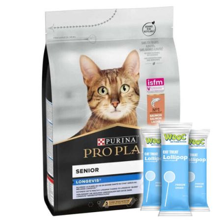 Pro Plan Original Senior +7 Somonlu Kedi Maması 3 Kg + 3 Adet Wooc Lolipop