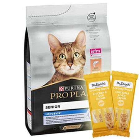 Pro Plan Original Senior +7 Somonlu Yaşlı Kedi Maması 3 Kg + 2 Adet Dr Sacchi 4 lü Creamy Ödül