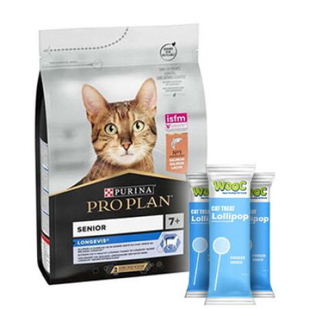 Pro Plan Original Senior +7 Somonlu Yaşlı Kedi Maması 3 Kg + 3 Adet Wooc Kedi Ödülü Lolipop