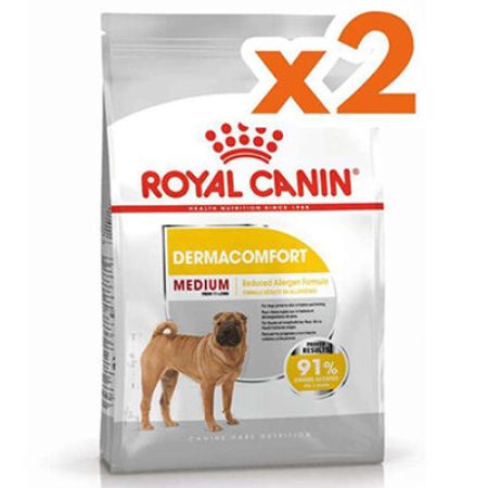 Royal Canin Medium Dermacomfort Deri Sağlığı Köpek Maması 12 Kg x 2 Adet + 2 Adet Wanpy Creamy Treat 5x14 Gr