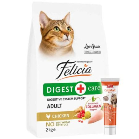 Felicia Hypoallergenic Düşük Tahıllı Tavuk Etli Kedi Maması 2 Kg + Biopet Active Malt Paste 25 ML