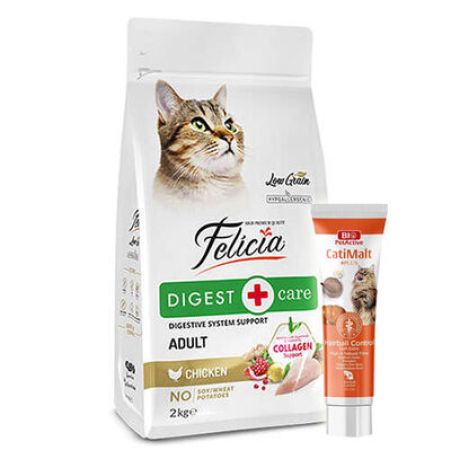 Felicia Hypoallergenic Düşük Tahıllı Yetişkin Tavuk Etli Kedi Maması 2 Kg + Biopet Active Malt Paste 25 ML