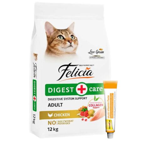 Felicia Hypoallergenic Düşük Tahıllı Tavuk Etli Kedi Maması 12 Kg + Gimcat 20 Gr Multivitamin Paste