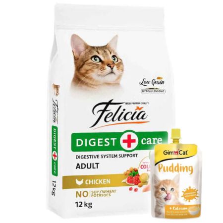 Felicia Hypoallergenic Düşük Tahıllı Tavuk Etli Kedi Maması 12 Kg + Gimcat Kedi Pudingi 150 Gr