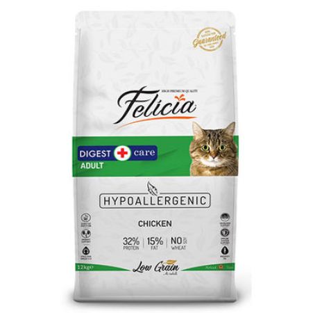 Felicia Hypoallergenic Düşük Tahıllı Tavuk Etli Kedi Maması 12 Kg + Temizlik Mendili