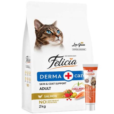 Felicia Hypoallergenic Düşük Tahıllı Somonlu Kedi Maması 2 Kg + Biopet Active Malt Paste 25 ML