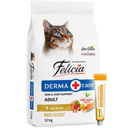 Felicia Hypoallergenic Düşük Tahıllı Somonlu Kedi Maması 12 Kg + Gimcat 20 Gr Multivitamin Paste