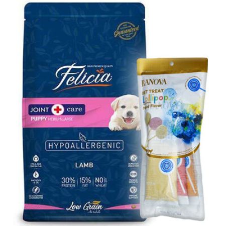 Felicia Hypoallergenic Puppy Düşük Tahıllı Kuzu Etli Büyük Irk Yavru Köpek Maması 3 Kg + 3'lü Ranova Lolipop
