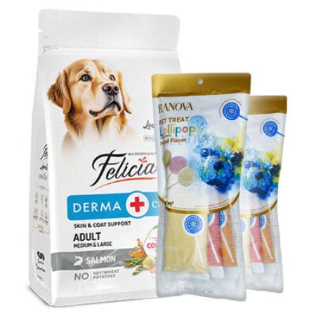 Felicia Hypoallergenic Düşük Tahıllı Somonlu Yetişkin Köpek Maması 15 Kg + 6'lı Ranova Lolipop