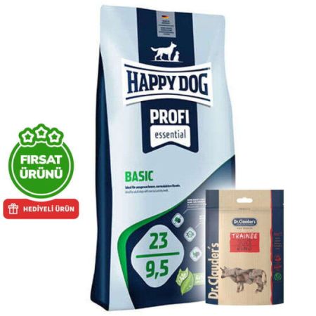 Happy Dog Profi Basic Tavuk Etli Köpek Maması 20 Kg + 2 Adet Dr. Clauders Biftekli Ödül 80 Gr