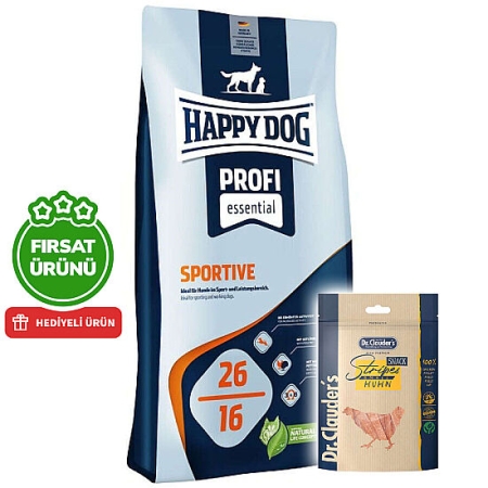 Happy Dog Profi Sportive Tavuk Etli Aktif Köpek Maması 20 Kg + 2 Adet Dr. Clauders Ödül 80 Gr